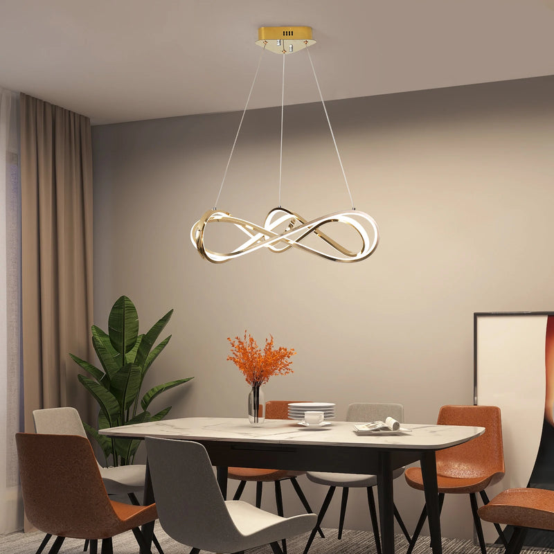 Modern designer pendant light with remote control and elegant curves
