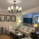 Retro iron pendant light with fabric lampshade