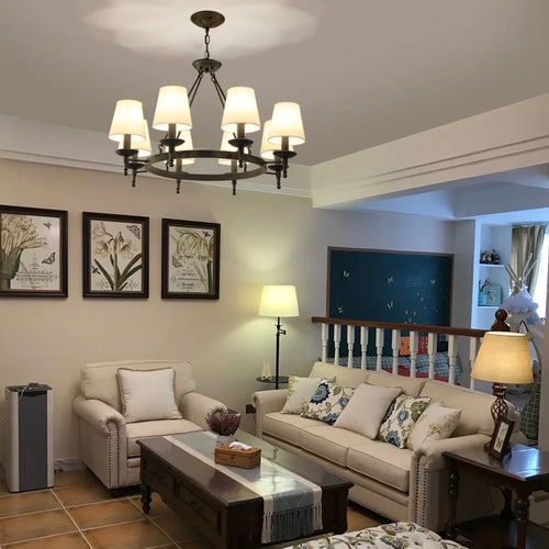 Retro iron pendant light with fabric lampshade - vue 7 sur 14