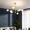 Modern LED copper chandelier with frosted glass ball