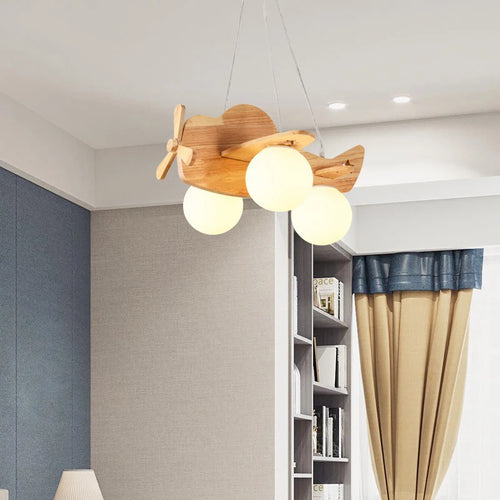 Wooden chandelier for children's room decorative pendant light - vue 7 sur 15