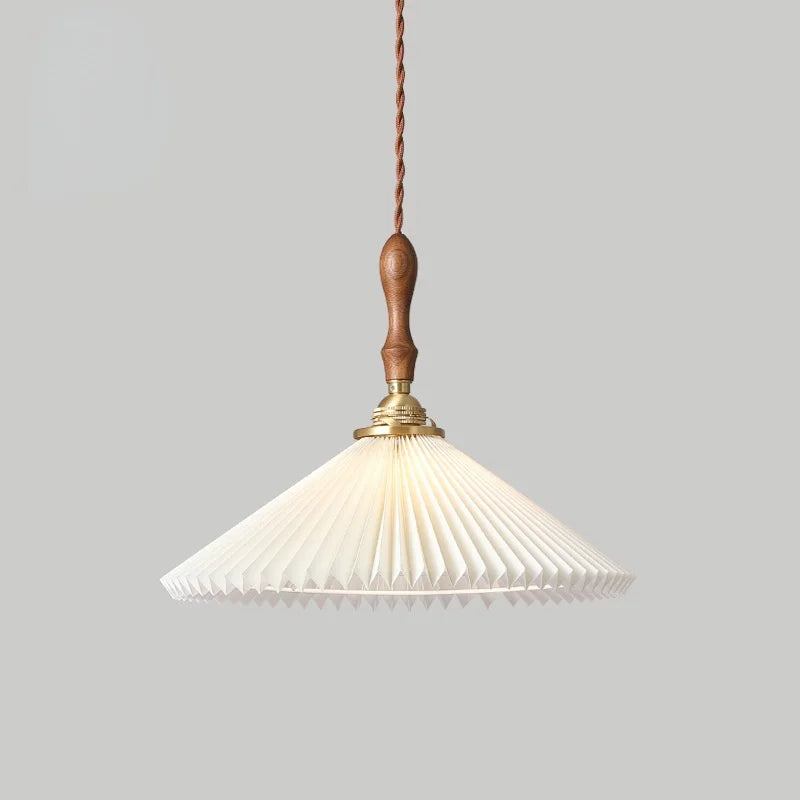 Retro Japanese pleated chandelier in Nordic walnut for indoor use