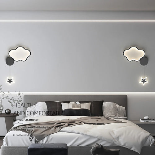 creative stars moon and clouds wall light for children - vue 4 sur 16
