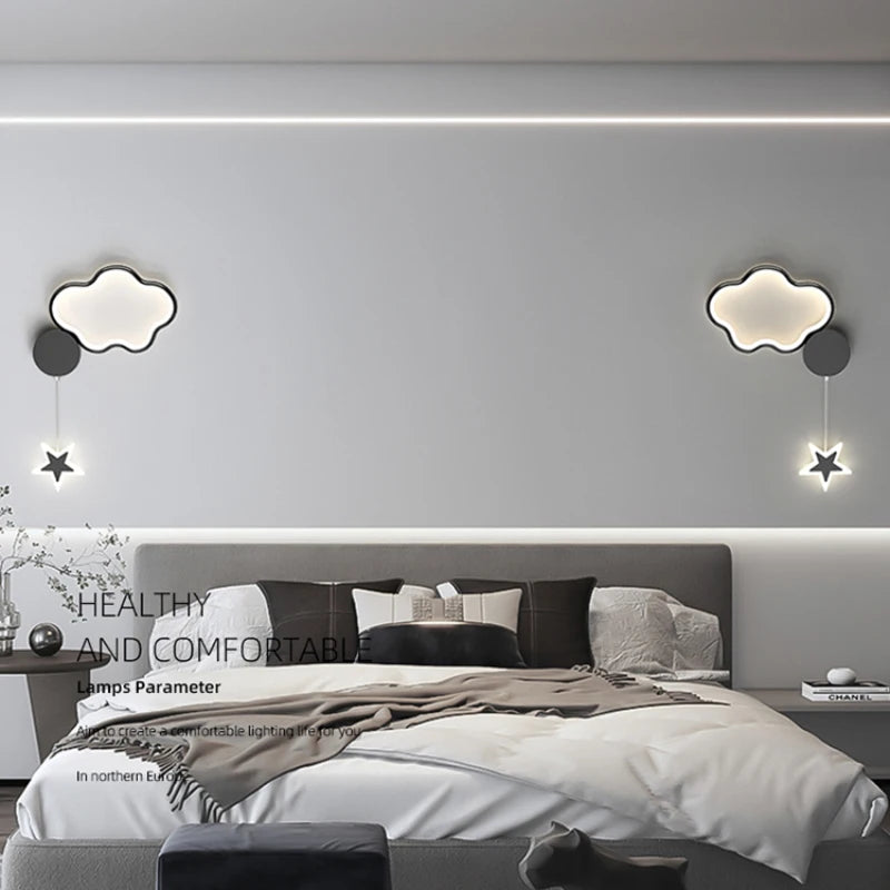 creative stars moon and clouds wall light for children - vue 4 sur 16