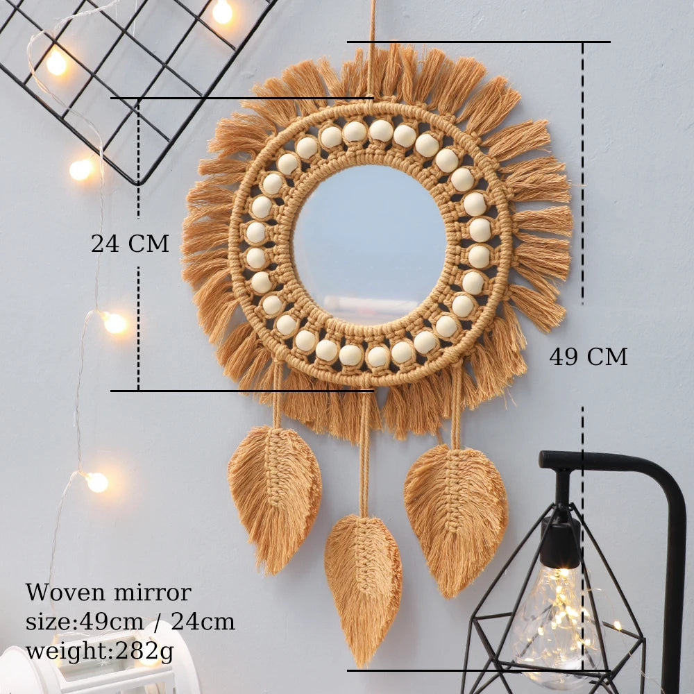 hand woven decorative round wall mirrors for home - vue 5 sur 8