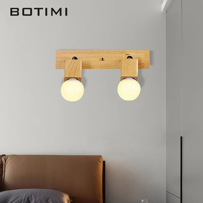 Botimi triple wooden mirror wall light nordic adjustable hotel wall lamp - vue 6 sur 10