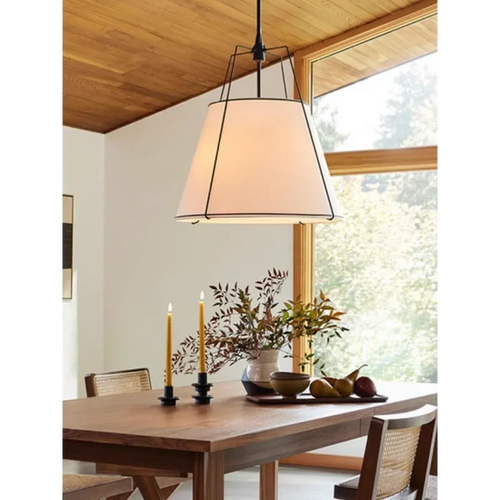 Cone drum pendant light, fabric lampshade, restaurant kitchen pendant light, indoor home decoration lighting - vue 6 sur 8