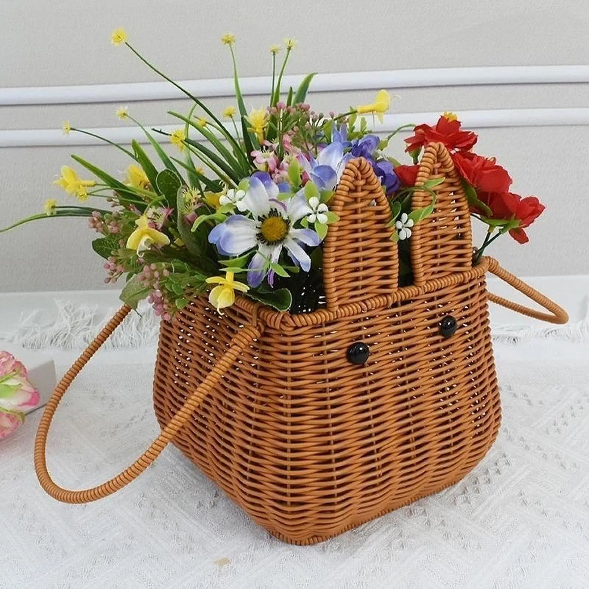 handmade wicker Easter basket for decoration and picnic