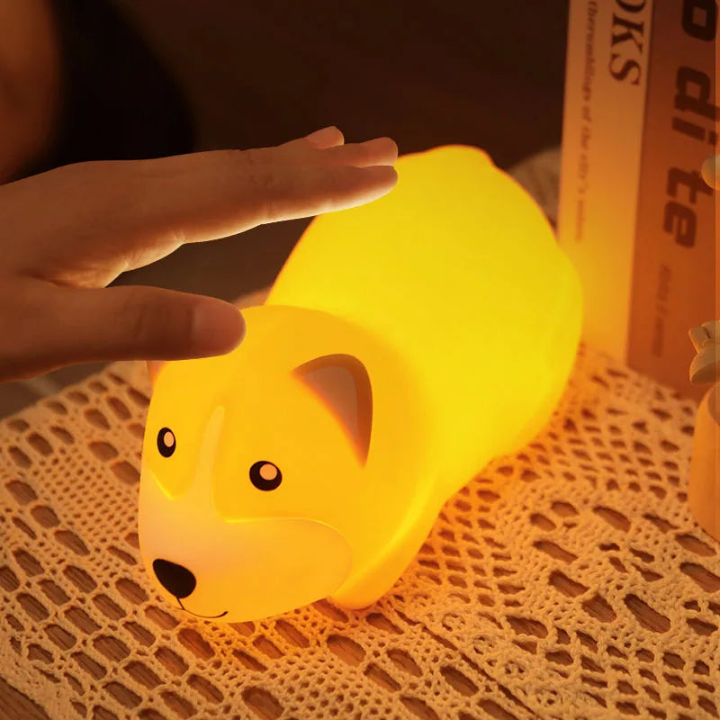 Cute corgi LED night light with touch sensor for children – silicone dog lamp, kids’ bedroom and nursery decor
