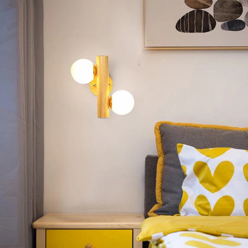 Modern adjustable nordic LED wall light in glass and wood