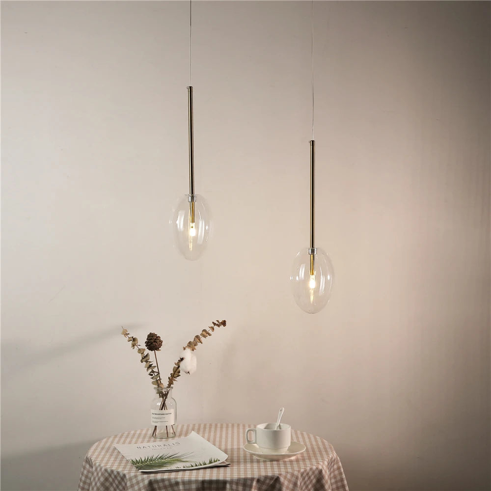 decorative teardrop-shaped clear glass pendant light