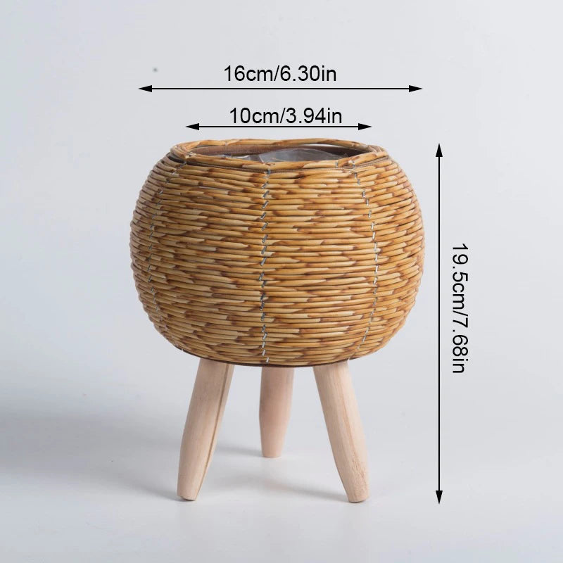 Nordic rattan imitation flower shelf with removable legs - vue 11 sur 12