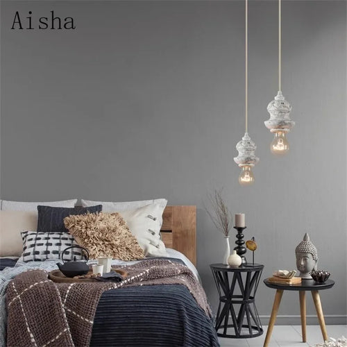 Retro country-style wood-effect pendant light for indoor use - vue 8 sur 8