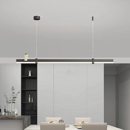 Modern minimalist LED pendant in black brushed steel - vue 2 sur 12
