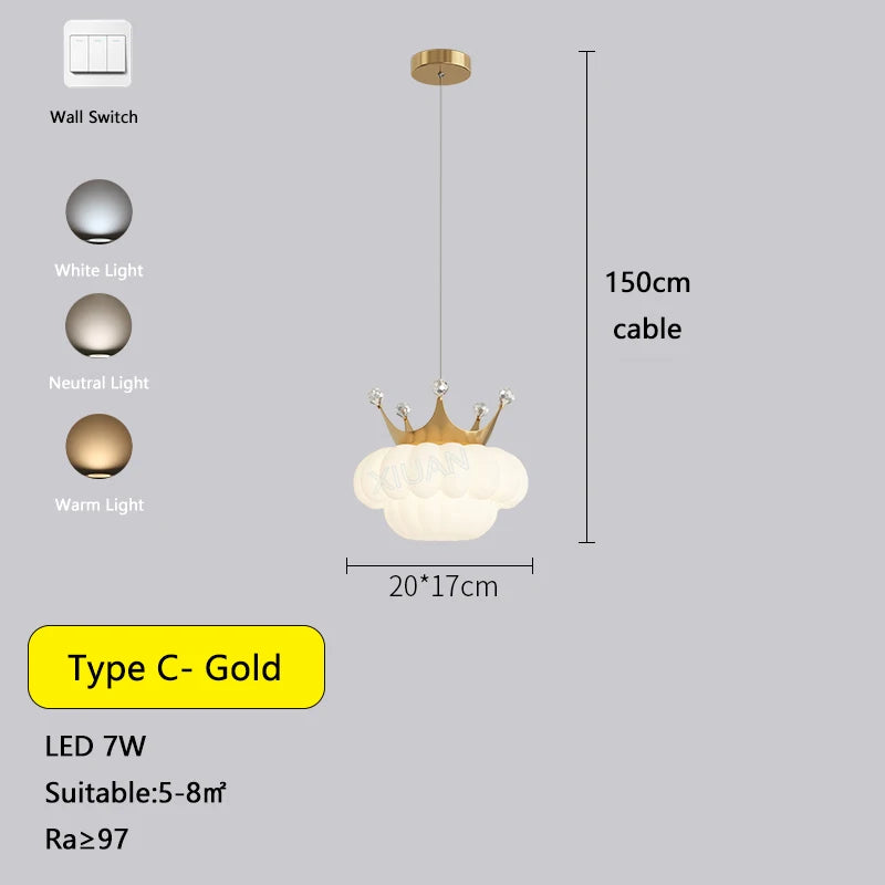 Luxury decorative pendant light with gold crown design - vue 10 sur 13