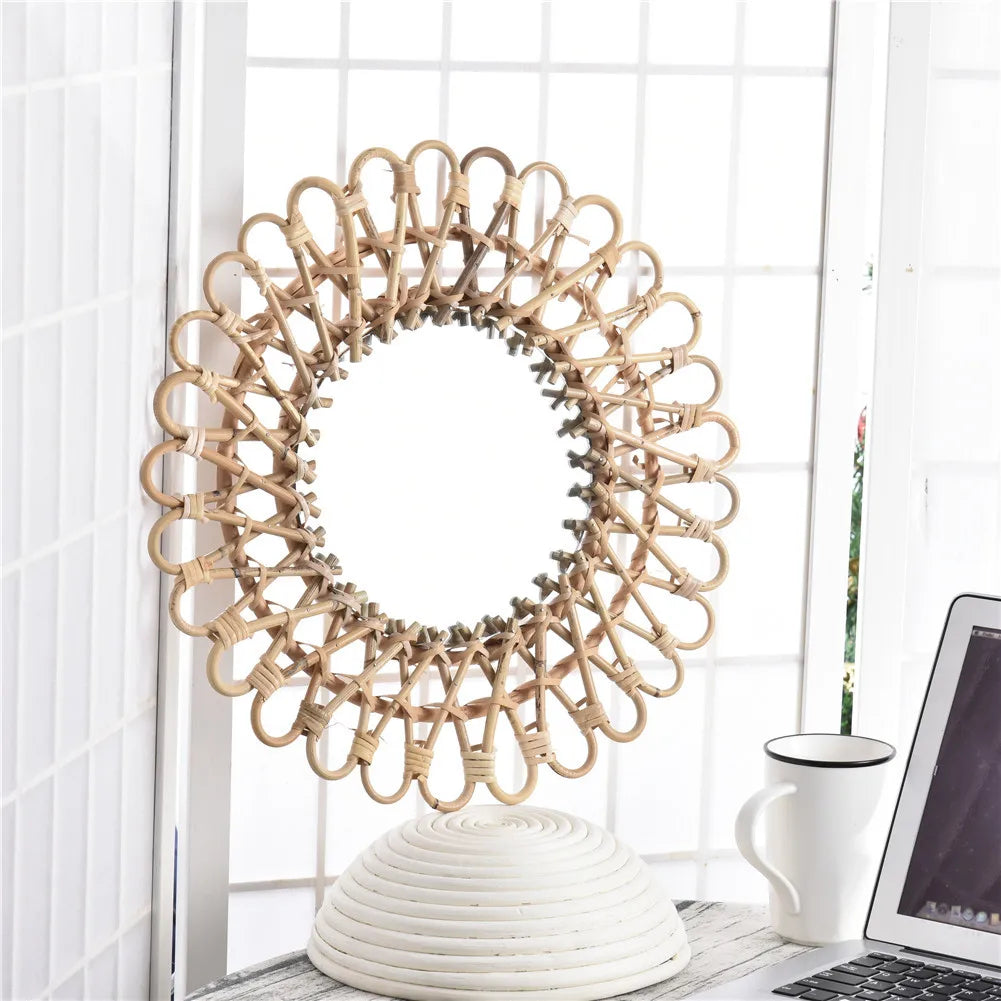 decorative woven rattan wall mirror handcrafted for home