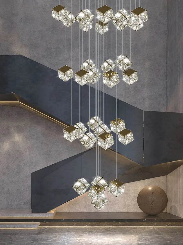 Modern square crystal chandelier for designer lighting - vue 3 sur 14