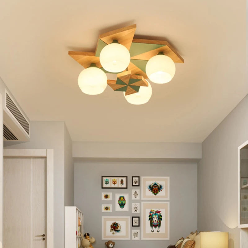 Log windmill ceiling light for children's room nordic retro style - vue 6 sur 9