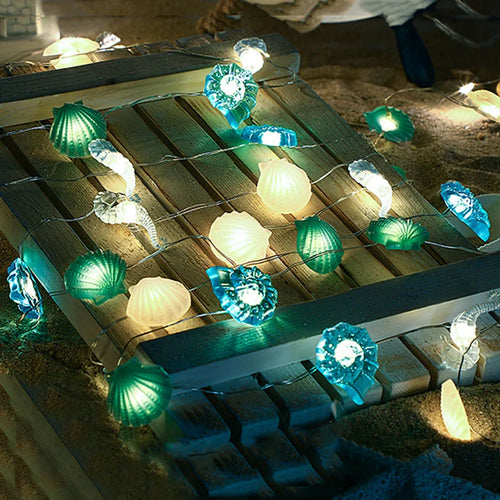 Decorative seashell and starfish LED string lights - vue 5 sur 8