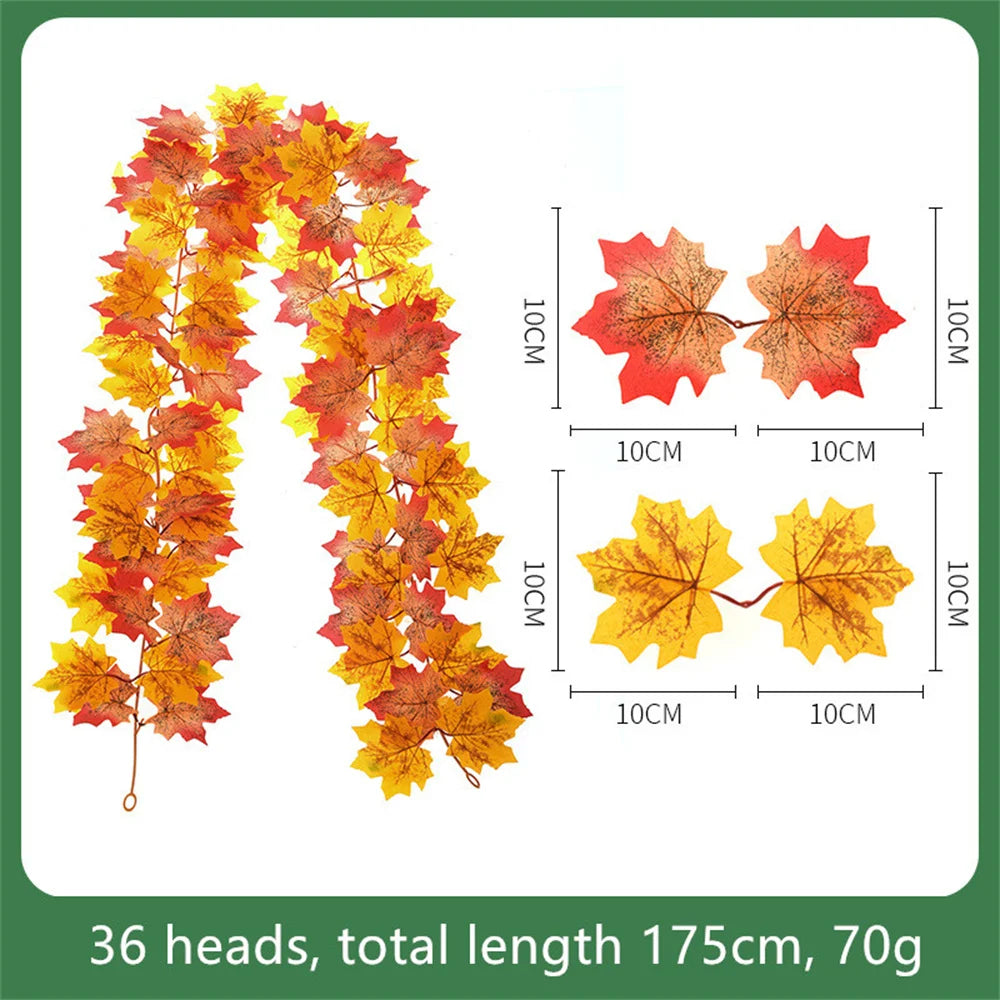 Decorative artificial silk maple leaf garland for garden - vue 11 sur 16