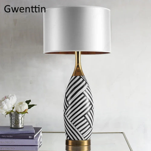 Modern ceramic table lamp with zebra pattern for interior decoration - vue 2 sur 7