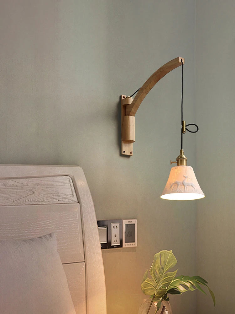 Solid wood fishing style wall light for interiors