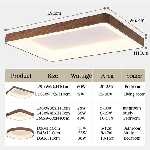 LED ceiling lights with wood effect, round, rectangle, square - vue 5 sur 13