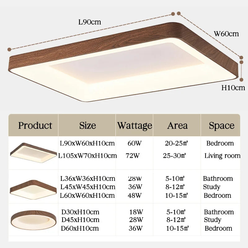 LED ceiling lights with wood effect, round, rectangle, square - vue 4 sur 13