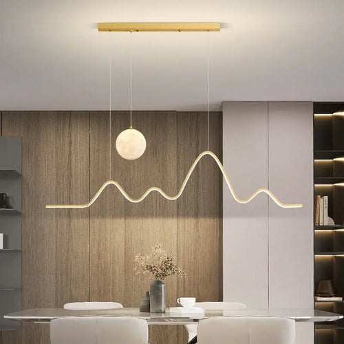 Nordic minimalist creative personalised LED strip dining table bar wave chandelier starry sky restaurant pendant light - vue 5 sur 10