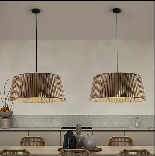Nordic sandyha woven rope chandelier LED home lighting - vue 4 sur 12