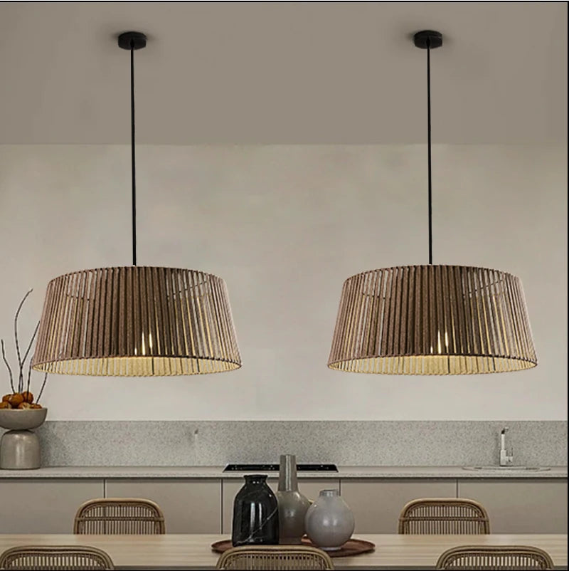 Nordic sandyha woven rope chandelier LED home lighting - vue 4 sur 12