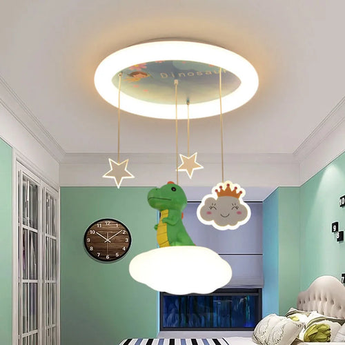 Creative children's chandelier pink green dinosaur for kids' room - vue 3 sur 9