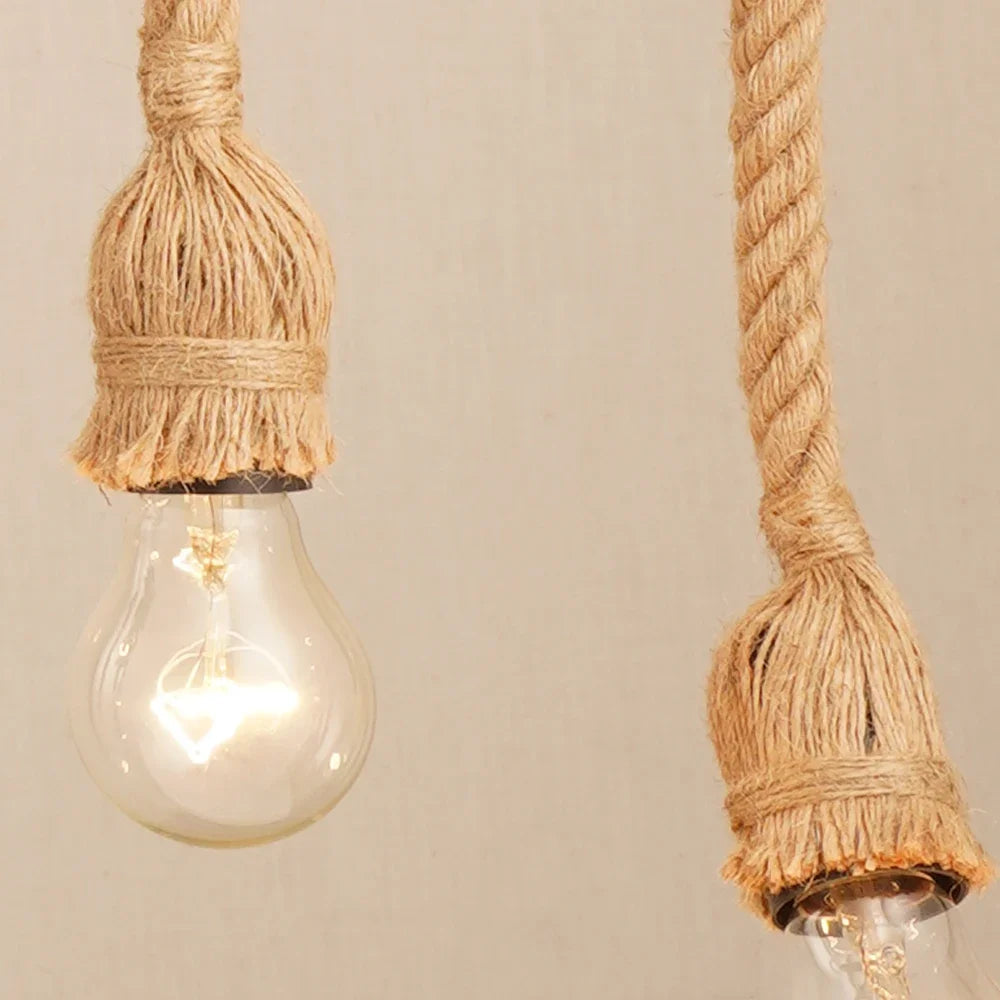 Retro industrial loft pendant light in hemp rope with edison bulb - vue 4 sur 11