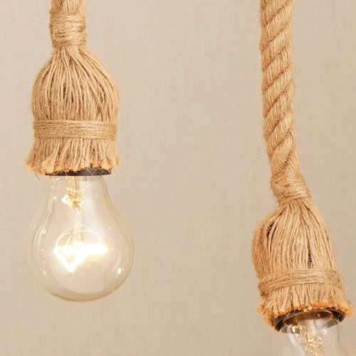 Retro industrial loft pendant light in hemp rope with edison bulb - vue 5 sur 11