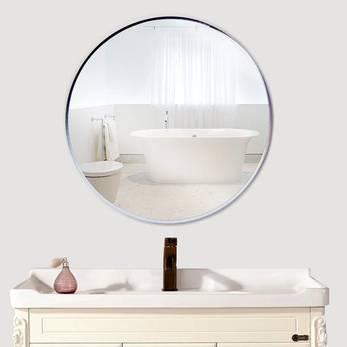 modern round mirror with aluminum frame for wall decoration - vue 7 sur 6