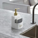 liquid soap dispenser with storage for kitchen accessories