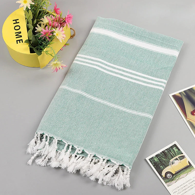 Turkish beach towel stripes fringes quick drying