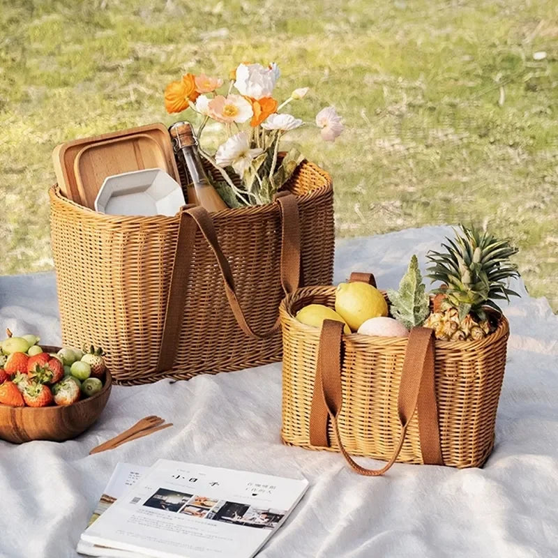 wicker picnic basket for storage and shopping