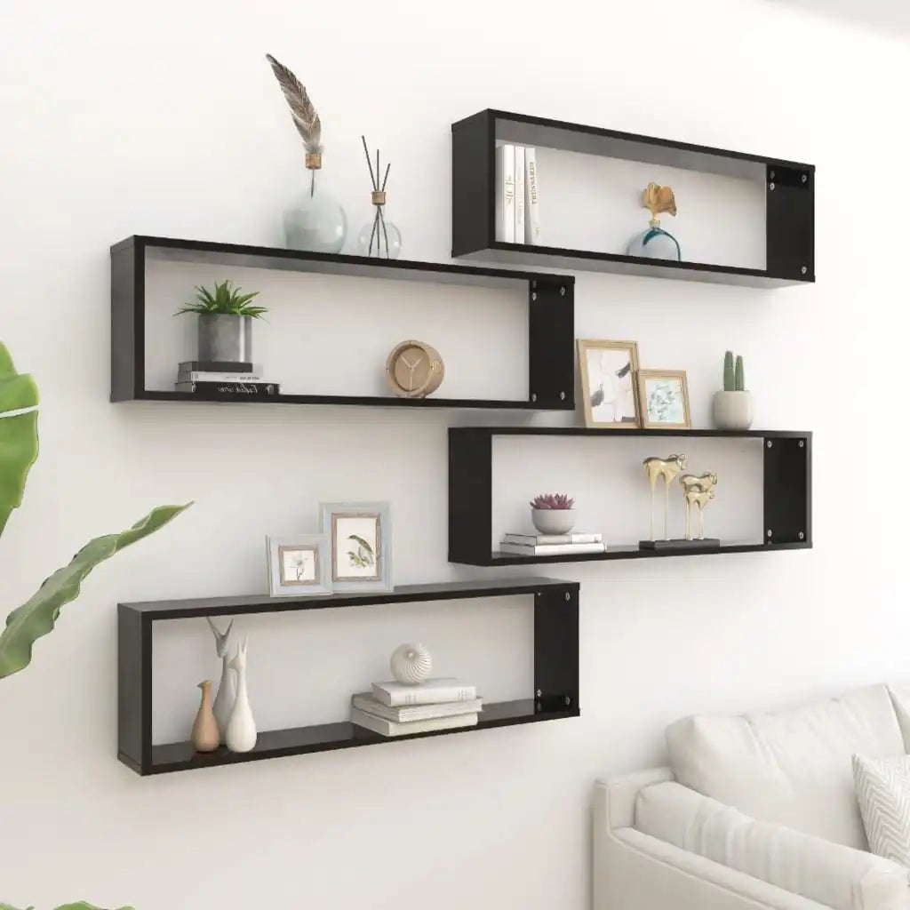 four-unit wooden shelves for storage