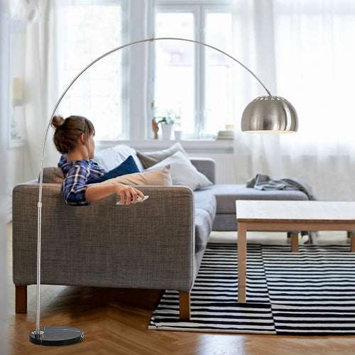 Nordic marble folding arc rotary silver floor lamp for living room and bedroom - vue 2 sur 10