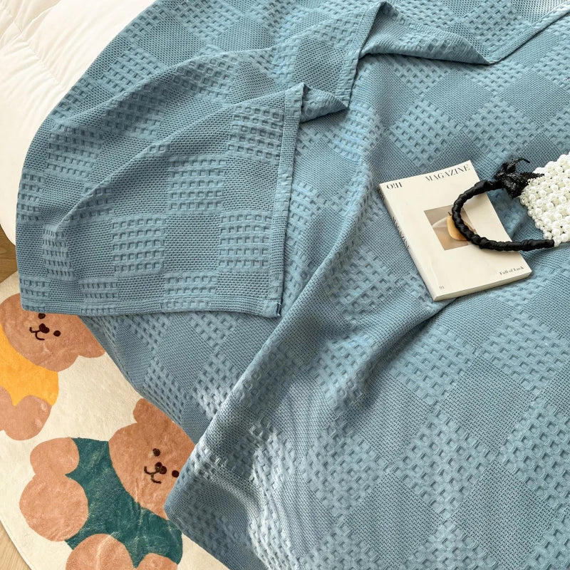 Lightweight decorative waffle cotton throw for living room and bedroom summer - vue 7 sur 7