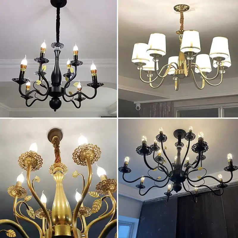 Retro fabric chandelier for country style interior décor - vue 6 sur 18