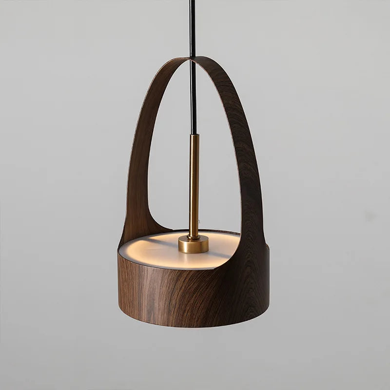 Modern Nordic style LED pendant light with wood grain effect