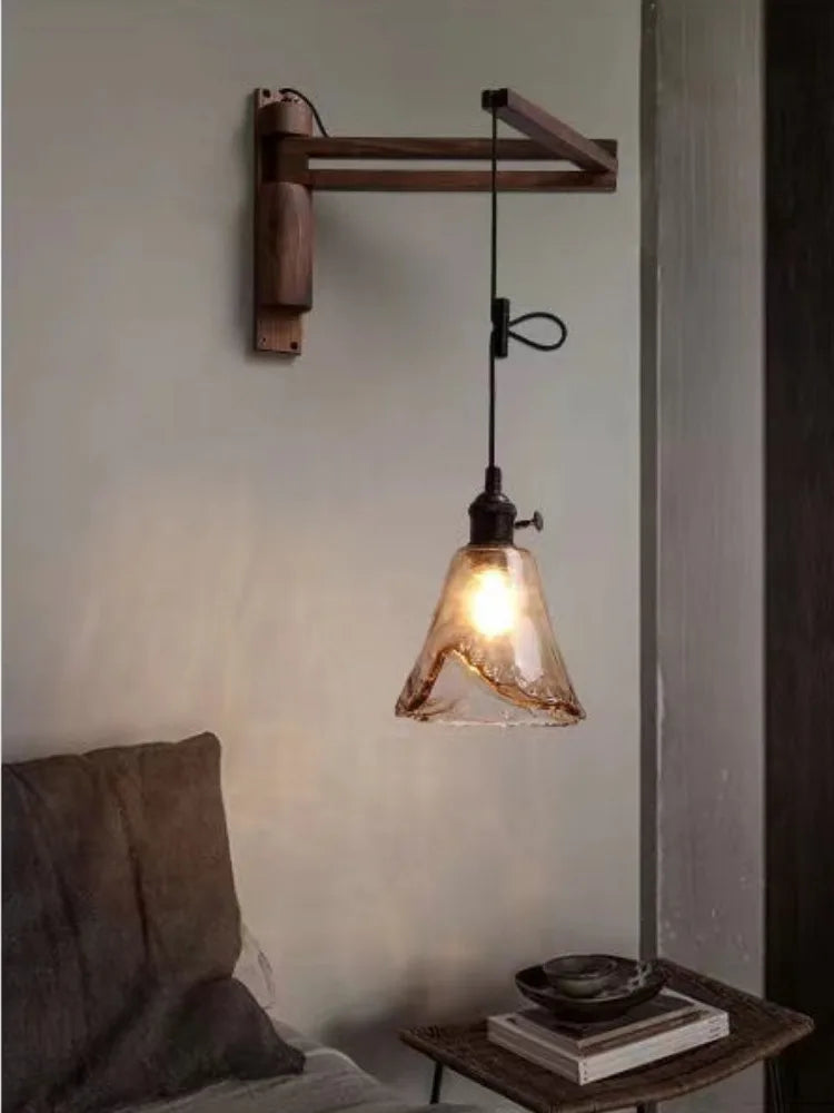 Japanese style retro folding walnut wall light
