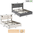 Single and Double Bed with Slatted Frame, Hydraulic Upholstered Storage Bed, Headboard with 2 Reading Light and USB Port, Velvet