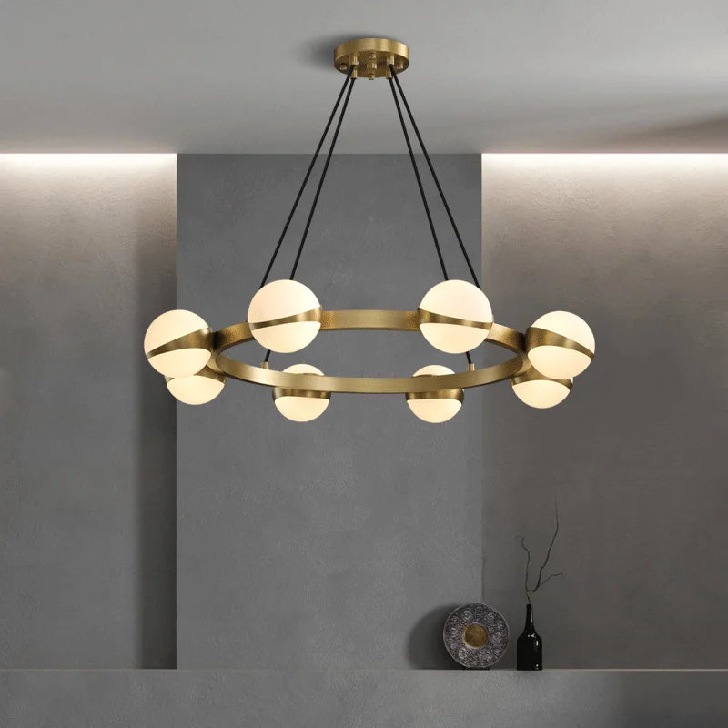 Luxury Nordic copper chandelier with decorative ring