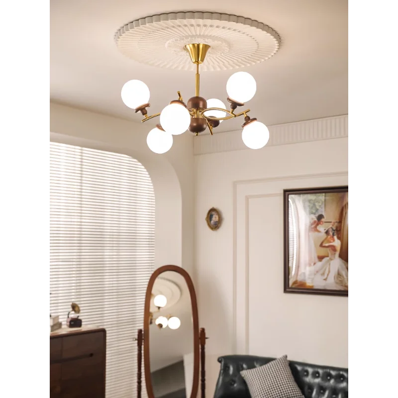 American retro wood and glass magic bean chandelier - vue 4 sur 9
