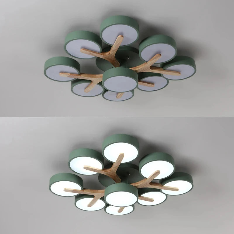 Modern wooden chandelier for bright nordic interior decoration - vue 6 sur 15