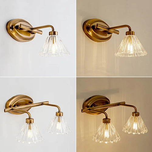Vintage LED wall light with 2 or 4 heads and clear bronze shade - vue 8 sur 8