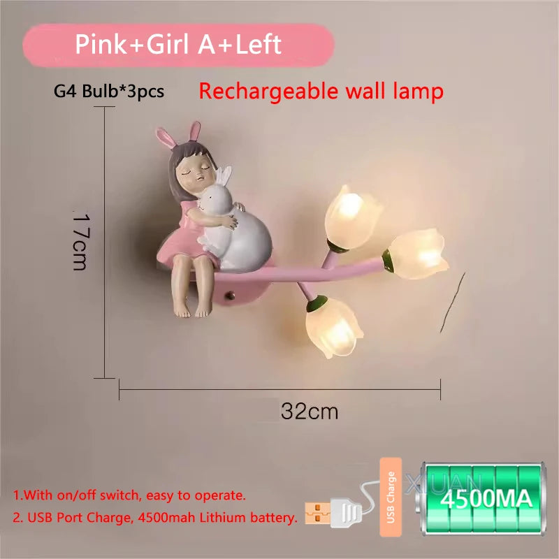 Rechargeable resin wall light for children's bedroom decorative - vue 11 sur 22